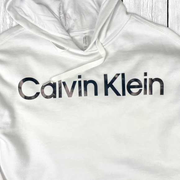 Calvin Klein Cropped Logo Hoodie S White Sweatshirt NWT Athleisure Gift - Picture 5 of 11